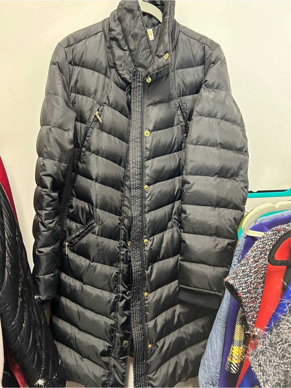 Michael Kors Black Quilted Long Puffer with Gold-Tone Hardware
